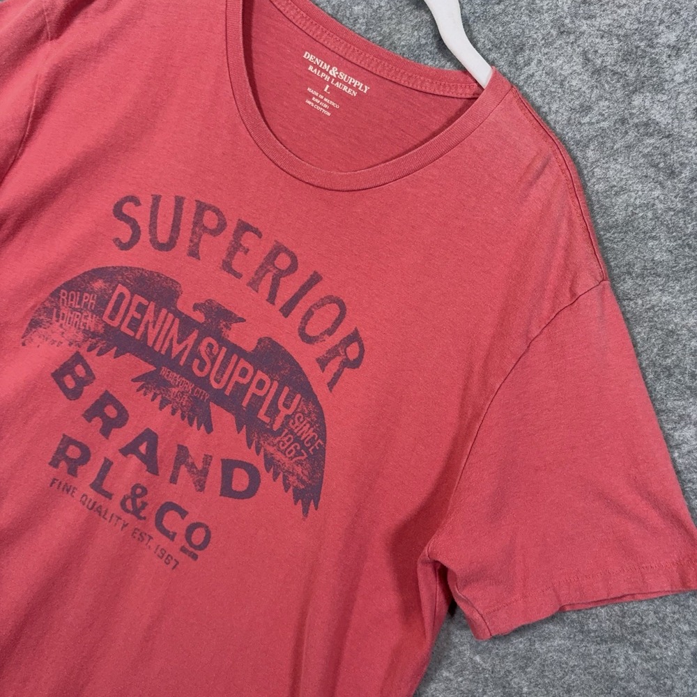Vtg Ralph Lauren Denim And Supply T Shirt Mens Sz L Red Single Stitch Graphic